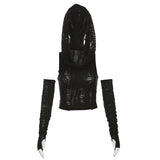 Zingj 2023 New Waste Dirt Street Hot Girl Sexy Slim Hole Hollow Sweater Sleeve Top Suit-Outfit