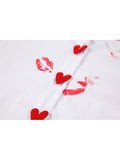 Early Autumn Ladies New Style Lip Print Heart Print Shirt Women Fashion Loose White Long Sleeved Temperament Button