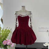 Autumn Romantic Dinner Party Diamond Finishing Waist Ponbo Dress With Big