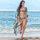 de praia Fashion Beach Kimono Dress Women Beachwear Multicolored Bohemian Tropical Printed Ankle Length Pareo Dress