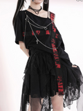 Harajuku T-shirts Women Cross Chain Top Tee Loose Off Shoulder Fashion Tshirts Patchwork Y2k Aesthetic Grunge T