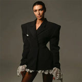 Lace Trim Black Blazer Dress- Outfit