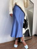 Silk Satin Skirts for Women High Waisted Skirt 2022 Women A-Line Elegant Skirts Summer Pink Midi Skirt New Korean