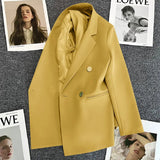 Zingj Suit Jacket Female 2024 Spring And Autumn Double-Breasted Green Suit Temperament Show Thin Web Celebrity Fried Street Clothes