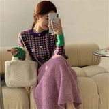 Pink Vintage Japanese Skirt Women Knit High Waist A Line Soft Casual Elegant Skirts sweater Autumn Winter Fashion