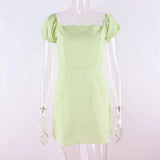 2000s Aesthetics Sweet Square Collar Green Dresses Y2K Fashion Cute Puff Sleeve A-line Dress Vintage Outfits