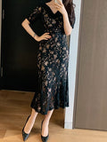 Kong Style Elegant Temperament V-Neck Long Lace Fishtail Dress Women's New