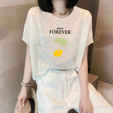 Shoulder Short-Sleeved T-Shirt Lady Loose Summer New Bamboo Festival Cotton Age-Red-Down Shirt Fashion Casual