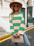 Winter Pullover Knitted Sweater Women's Splicing Stripe Round Neck Bottoming Shirt Urban Casual Loose Top Woman