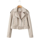 Retro Lapel Loose Imitation Leather Coat Personality Fashion Women's Fall Wash Zipper Type Leather