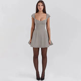 Grey Short Sleeve Solid Mini Dress-Outfit