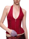 New Strap-On Zipper Vest Hottie Hanging Neck Vest Deep V Sexy Tight Short