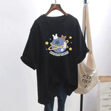 Women T-shirt Rabbit Printed Short Sleeve Women Loose Tops Summer Student Streetwear O-neck Sweet Girls Tee Shirt