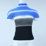 Gradient Waffle Texture High Neck Short Sleeve Top-Outfit