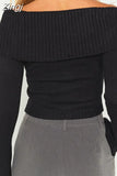 Women Slash Neck Knitted Sweaters Tops Streetwear Long Sleeve Off Shoulder Ribbed Pullovers Slim Fit Causal
