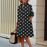 Long Sleeve Loose Party Dresses Autumn New Turn Down Collar Button-up Shirts Dress Women Office Casual Solid Midi