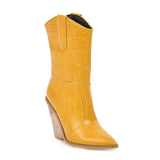 Autumn Women Boots Pu Leather Wedge High Heel Ankle Boots Winter Cowboy Boots Fashion Western Boots Woman Denim