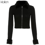 Autumn Women Long Sleeve Plush collar Knitted Sweater Coat Fashion Slim Zipper Solid Office Lady Short Coat Casual