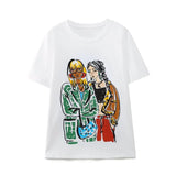 2025 New Women's Round Collar Short Sleeve Contrast Color Print T-Shirt 5644156