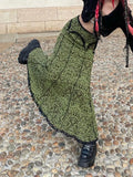 Green Lace Printed Trumpet Long Skirt- Outfit