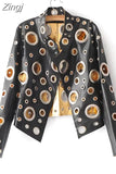 Runway Cut Out Short Faux Leather Jacket Golden Rivet Cool Stylish Designer Clothes Women European American Fashion