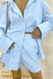 Loung Wear Tracksuit Women Shorts Set Stripe Long Sleeve Shirt Tops And Loose High Waisted Mini Shorts Two Piece