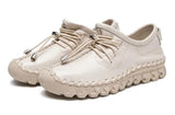 Oxford Sewing Flats Women's Loafers Shoes Woman Female Lace Up Genuine Leather Rubber Soles Casual