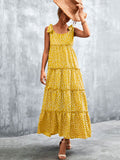 Summer Boho Maxi Dress Women Elegant Bohemian Floral Print Dress Ladies Spaghetti Strap Floor Length Dress For