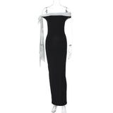 Black Ribbon Off-shoulder Maxi Dress- Outfit