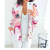 Casual Floral Printed Bomber Jacket Autumn Elegant Zipper Coat Office Wear Slim Office Jackets Vintage Outwear