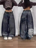 Loose Jeans Men's Vintage Print Hip Hop Gothic Street Wear Harajuku Men's Slacks-Outfit