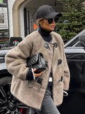 Faux Fur Plush Buckle Jacket-Outfit