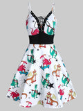 Casual Women Dress 3XL Dinosaur Print Lace Up Cami A Line Dress Vestidos Sexy Summer Party Dress