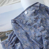 Women Chiffon Ruffled Collar Floral Printed Lantern Sleeve Korean Style Sweet Lady Elegant Leisure Gentle Fashion