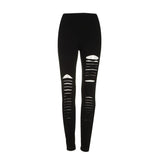 Punk Ripped Torn Slashed Cut Striped Leggings Pants Gothic Club Asymmetric Hole Elastic Skinny Pencil Pants For Women Girl-Outfit
