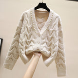 beaded V-neck knitted cardigan women's spring 2021 new fashion all-match knitted outer wear