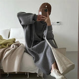 Zingj In The Long Bathroom Dress Female Autumn Dong 2024 New Loose Knit Wool Dress With Dress Inside Thick-Outfit