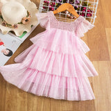 Girl Summer Princess Dress Mesh Chiffon Cake Layers Tutu Outfit Birthday Party Dresses Children Clothing Casual
