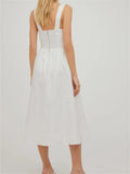 Elegant Women Square Neck Front Buttons Up Sling Dress for Women High Waist A-line Dress Summer Party Female