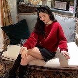 Women Solid Knitted Retro Popular Korean Style Jumper Sweaters Newest Daily All-match Loose O-Neck Vintage Soft