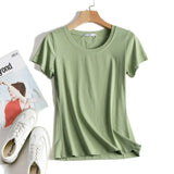 Quality Plain T Shirt Women Cotton Elastic Basic T-shirts 2021 Summer Tops Short Sleeve T-shirt Women Tees Plus Size