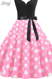 Women Dot Print Dress Summer Sexy V-neck Sleeveless Elegant Vintgae Party Dress Vestidos S~3XL Robe