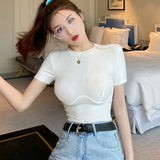 Summer T Shirt Women Tops Slim Short Sleeve Tee Shirts Femme O-neck Sexy Thin High Elastic Female Corset Basic Solid