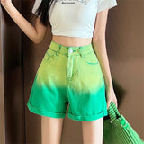 High Waist Loose Colorful Jean Shorts Pants Women 2022 New Korean Fahsion All-match Denim Short Female Loose Grunge