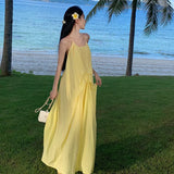 Zingj Hanging Neck Cotton Linen Dew Back Holiday Dress Female Leisure Loose Temperament Halter Belt Long