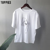 summer t-shirts character printing tops tees solid color white t-shirts women drinking girls