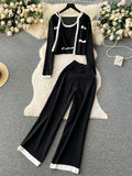 Autumn Knitted Three Pieces Sets 2023 Slim Tank Top+Long Sleeves Short Cardigan+Elastic Long Pants Fashion Sweater