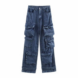 Women's Loose Jeans 2025 Spring French Retro Casual Multi-Pocket High-Waisted