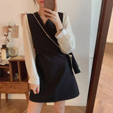 Zingj Long-Sleeved Chiffon Dress Waist Show Thin Bottom Skirt Female New Fake Two Foreign Style Small Short Skirt-Outfit