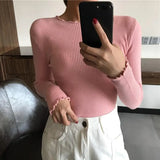 Neck Ruched Women Sweater High Elastic Solid 2021 Fall Winter Fashion Sweater Women Slim Sexy Knitted Pullovers Pull Femme